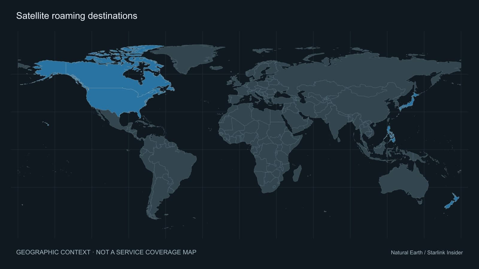 Original geographic context map: Satellite roaming destinations