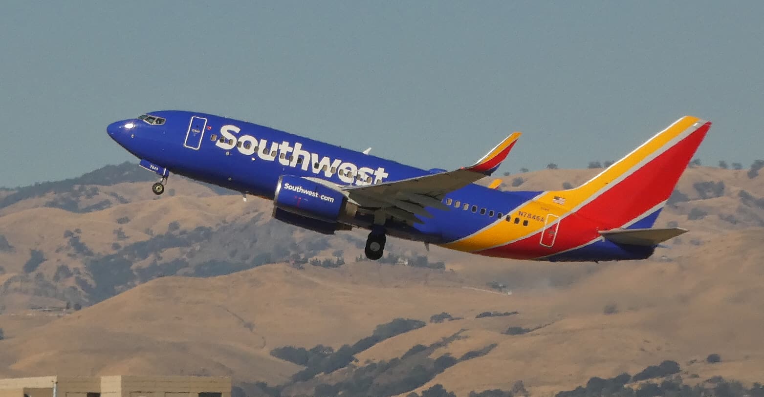 A Southwest Airlines Boeing 737 taking off from San Jose in 2017.