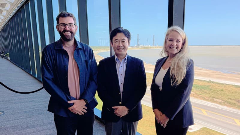Chad Gibbs IV, Hiromichi Matsuda and Gwynne Shotwell at Starbase