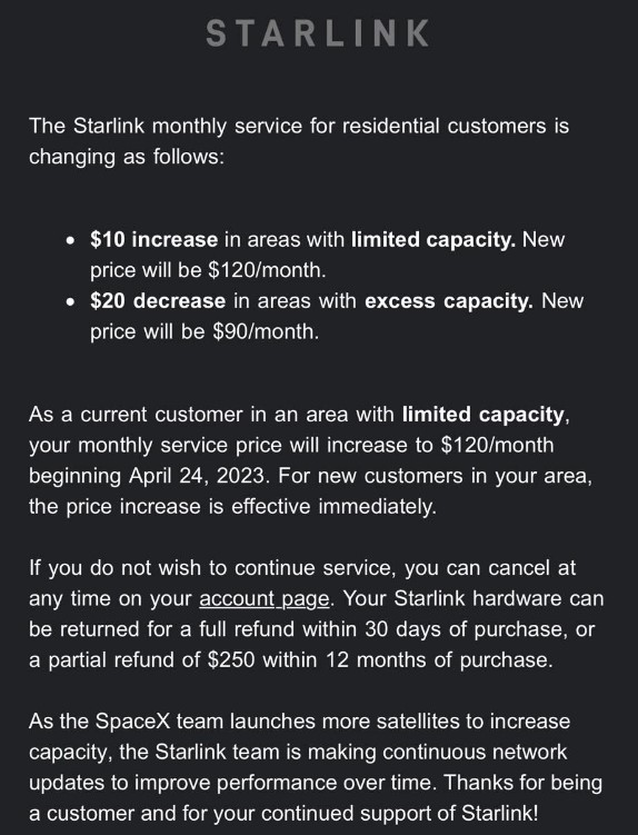 Starlink Announces Price Changes In The United States